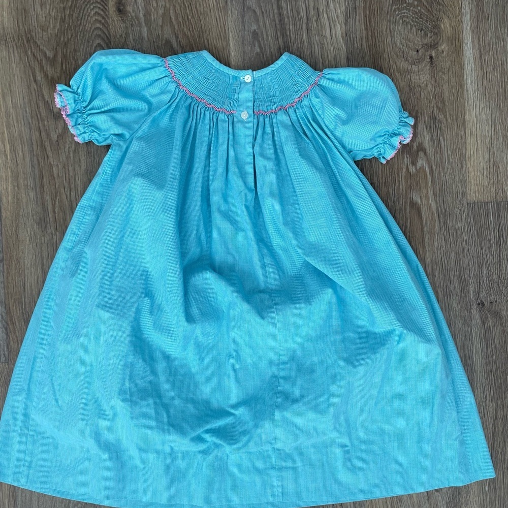 Amanda Remembered Smocked Dress Girls Size 4 Teal Purse Embroidery - Picture 5 of 6